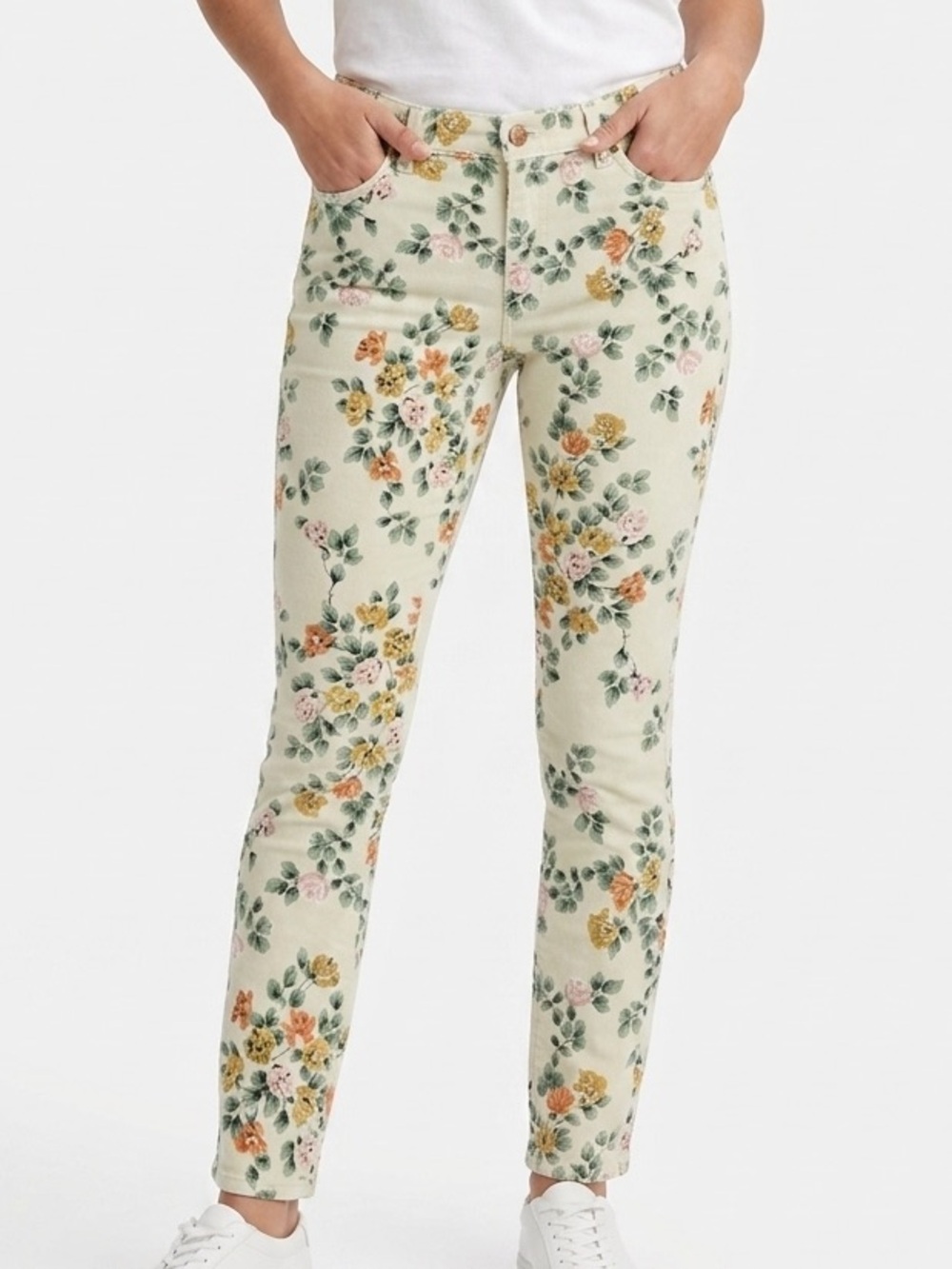 MAKERS OF TRUE ORIGINALS Creamy Green Skinny Cigarette Jeans Pants Floral Sz 30
